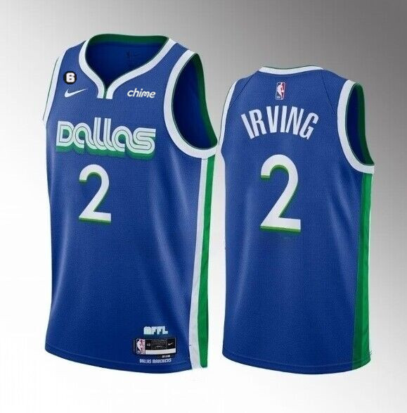 Men's Dallas Mavericks #2 Kyrie Irving Blue 2022/23 City Edition With NO.6 Patch Stitched Basketball Jersey